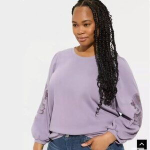 Torrid Cozy Fleece Crew Neck Crochet Sleeve Sweatshirt Purple Size 4 4x NWOT